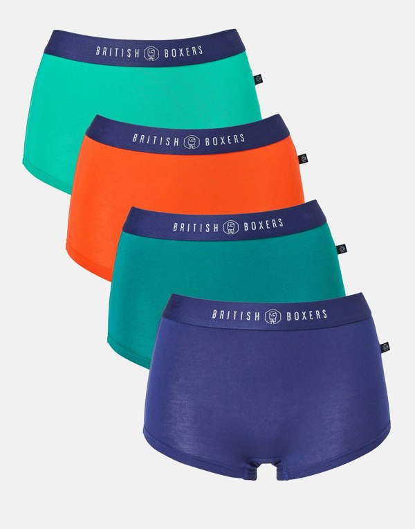 British Boxers Multipack! 4 Pairs of Women's Bamboo Hipster Boxer Briefs – Warm Spice