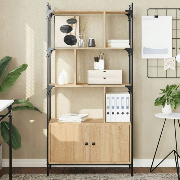 Berkfield Bookcase with Doors Sonoma Oak 76.5x30x154.5 cm Engineered Wood
