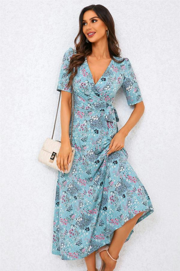 FS Collection Floral Print Jersey Midi Dress In Blue