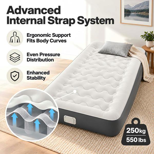 Lavio Inflatable Mattress TPU Airbed Rechargeable Pump Single Camp Bed Grey