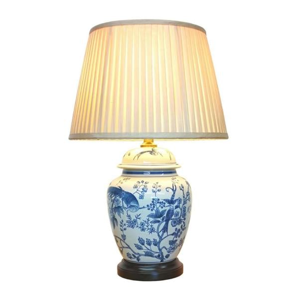 Blue Bird Oriental Chinese Ceramic Porcelain Table Lamp
