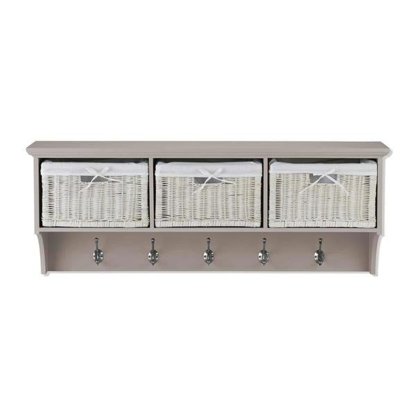 Statement Furniture Tetbury Large Hanging Shelf with White Wicker Storage Baskets