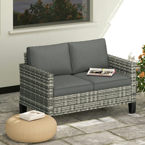 Wyld Haus Kalazi Rattan Light Grey 2 Seater Outdoor Sofa With Cushions