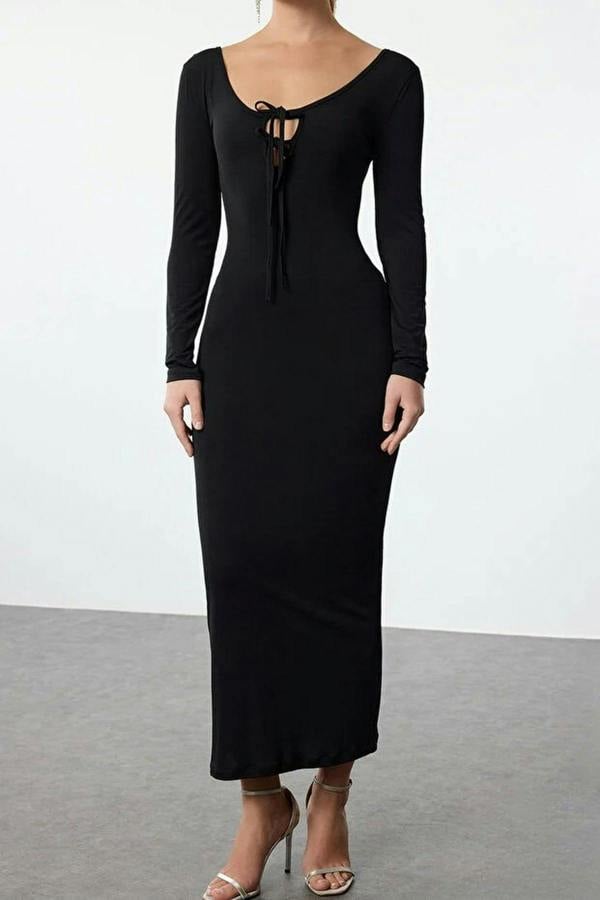 WOVCOR Knit Long Evening Dress with Tie Detail