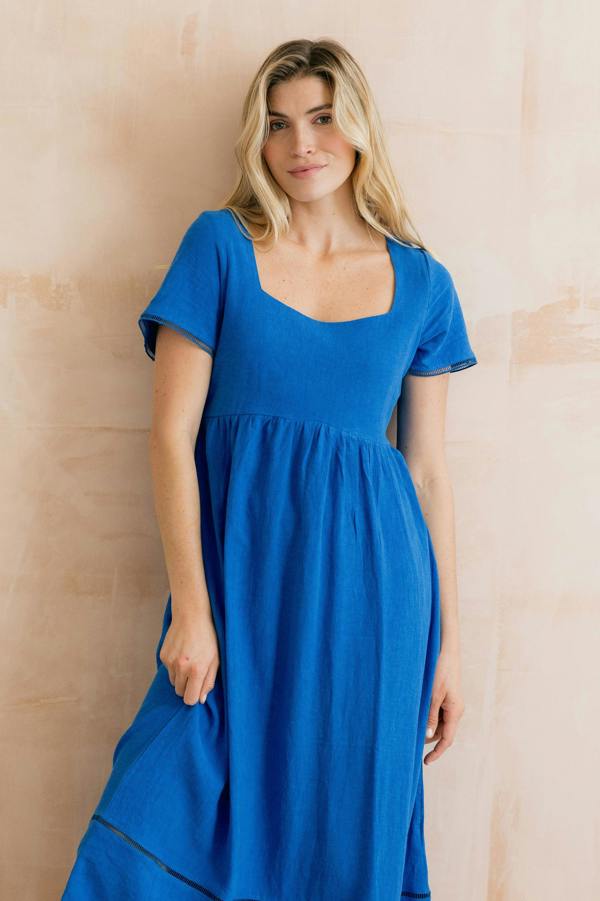 Lily & Me Iris Linen Blend Midi Dress Cobalt