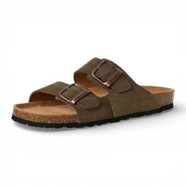 Tamaris Men's Olive Green Leather Slip-On Footbed Slipper Sandals
