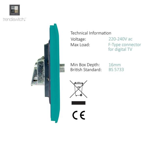 Trendi Switch 1 Gang Male F-Type Satellite Television Socket in Bright Teal