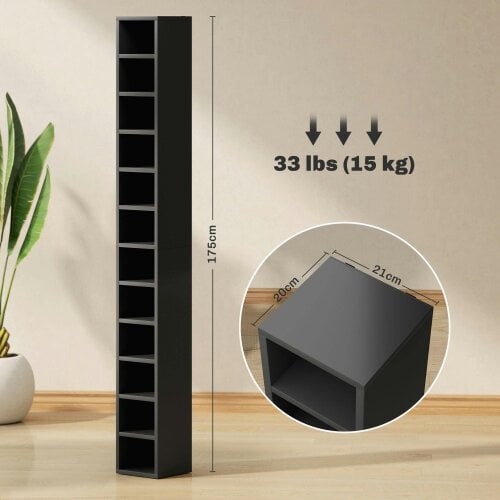 Wyld Haus Nisapa Wood Black Tall Narrow Media Storage Tower With 204 Disc Capacity