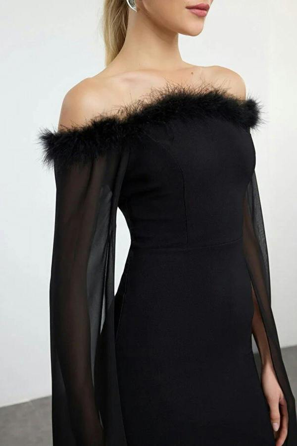 WOVCOR Long Elegant Evening Dress with Sleeve Detail and Pleats