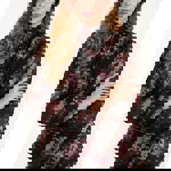 Blue Vanilla High Neck Bubble Hem Floral Jacquard Blouse