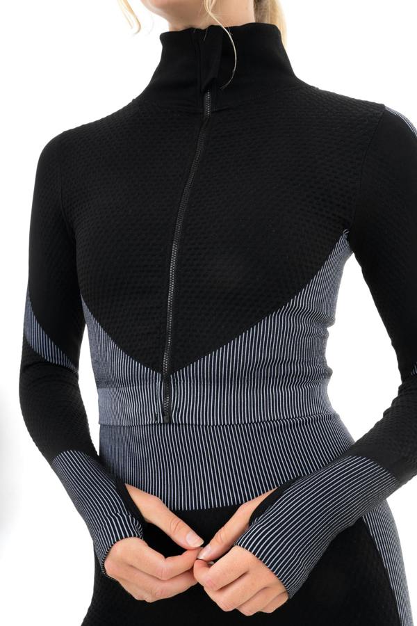 Smart Living Women's Zipper Jacket with Thumb Hole - Black/ Grey