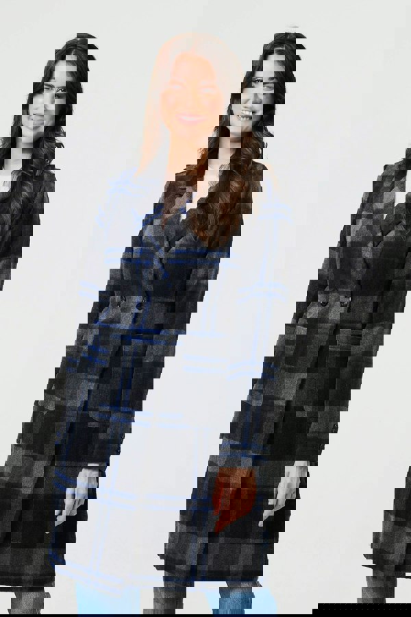 Blue | Checked Double Breasted Blazer Jacket
