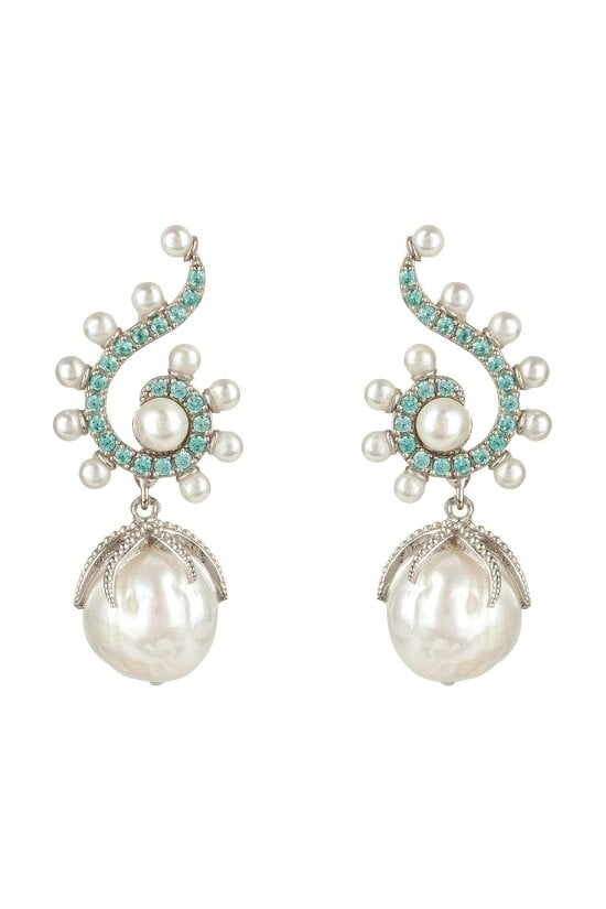 Latelita Baroque Pearl Poseidon Gemstone Drop Earrings Aqua Silver