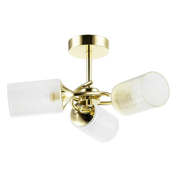 Modern Gold Ceiling Light with Cylindrical Lined Clear Glass Shades Image 1