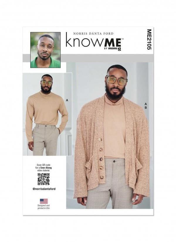 Know Me Sewing Pattern 2105, Tops, Sweaters, Cardigans for Men, AA (34-36-38-40-42) - Easy