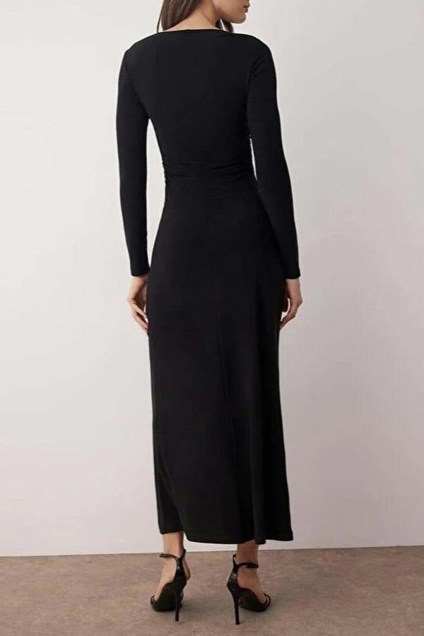 WOVCOR Gathered Detail Stretchy Midi Knit Dress