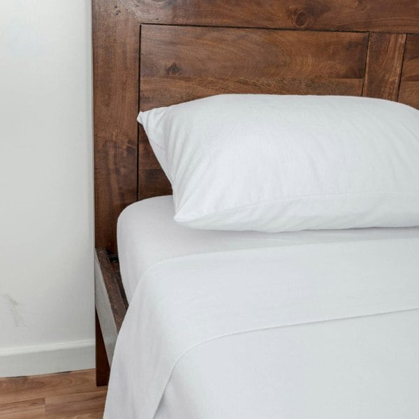 HOMESCAPES White Luxury Brushed Cotton Flannelette Flat Sheet 100% Cotton