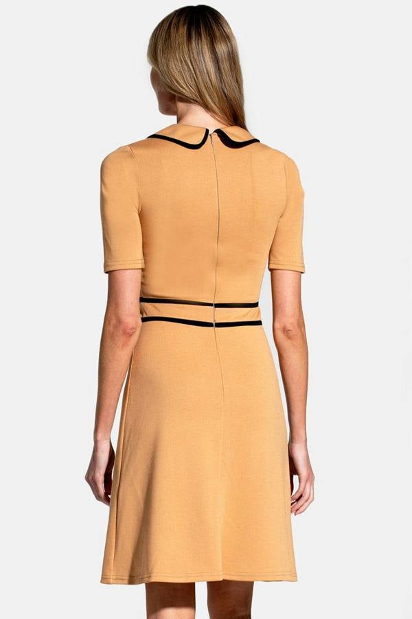 HotSquash Contrast Piping Dress with Flared Skirt