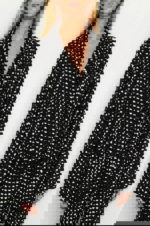 WOVCOR 2-Piece Heart Print Viscose Woven Pajama Set with Tie Detail