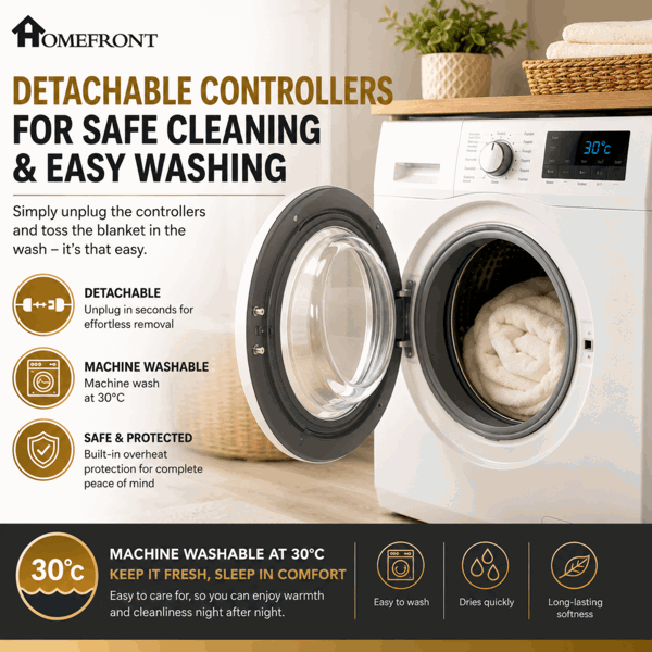 Homefront Double Electric Luxury Fleece Blanket With 9 Heat Settings and Timer Digital Control