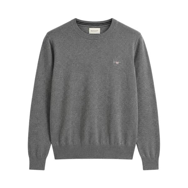 Gant Mens Cotton Crew Neck Jumper - Grey Melange - 
