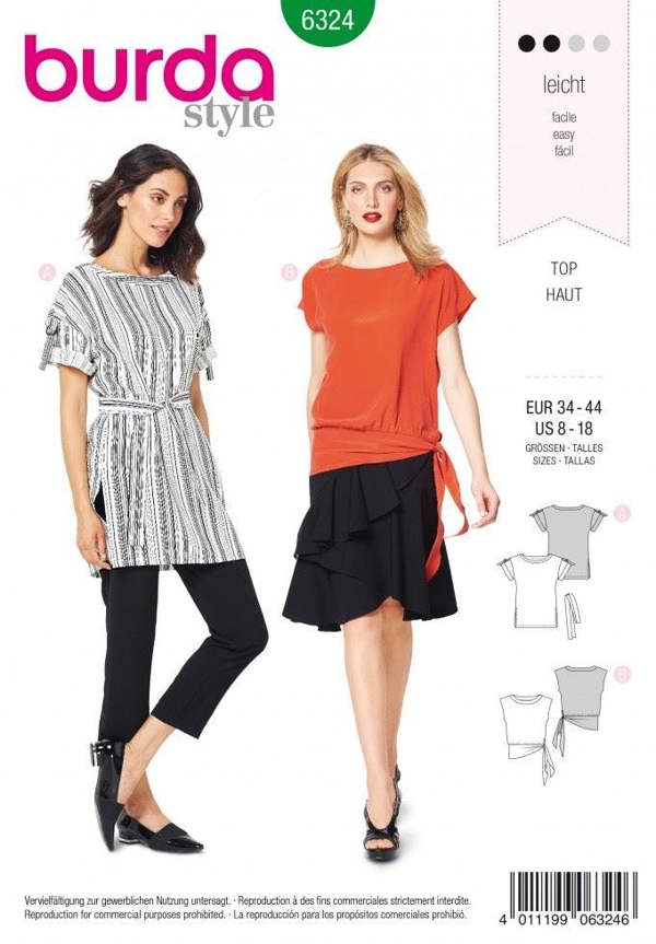 Burda Sewing Pattern 6324 Tops For Women, 8 to 18 - Easy