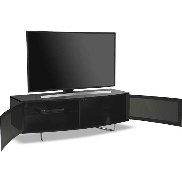Homeology Caru Gloss Black Beam-Thru Remote Friendly Super-Contemporary"D" Shape Design 32"-65" LED/OLED/LCD TV Cabinet