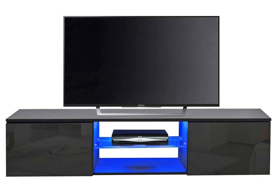MDA Designs Ara Gloss Black Floating Modern TV Cabinet for Flat TV Screens of up to 65" Wall-Mounted Entertainment Unit with Built-in Blue LED Lights