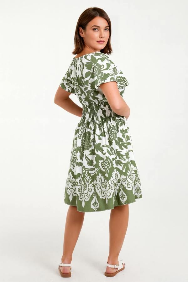 Hoxton Gal Oversized Floral V-Neck Boho Style Smocked Mini Dress