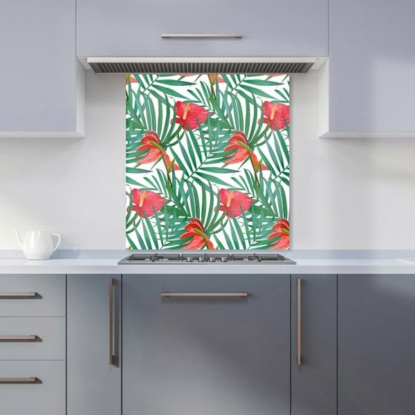 Warren Reed - Designer Tropical Flowers And Palm Leaves Kitchen Splashback