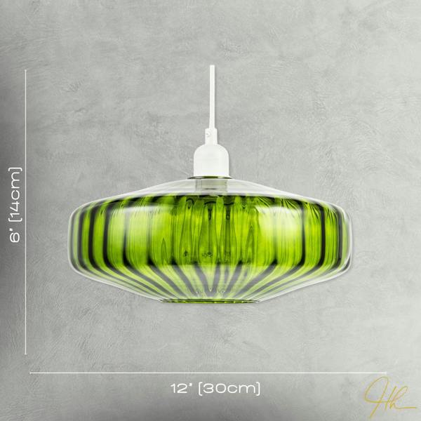 Emerald Green Ribbed Glass Pendant Light Shade with Flat Round Shape Image 7
