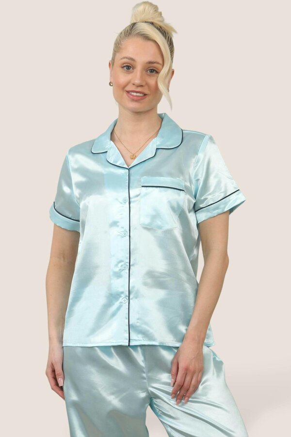 Luxe Satin Short Sleeve PJ Set – BABY BLUE - Baby Blue