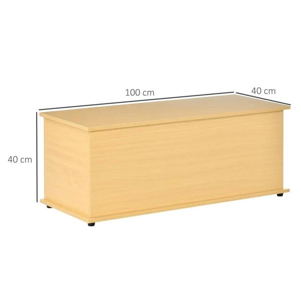 Burlywood storage chest with flip-top lid, 100 x 40 x 40 cm size shown