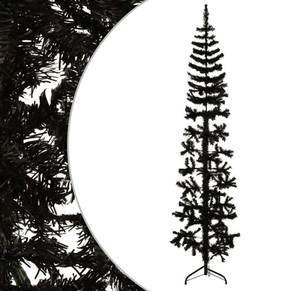 Berkfield Slim Artificial Half Christmas Tree with Stand Black 180 cm