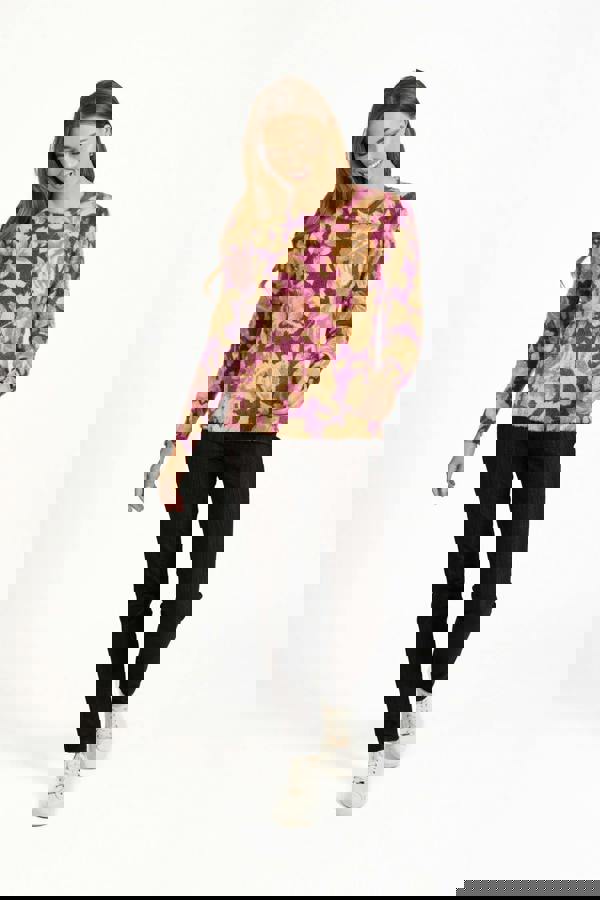 Rose Print Fluffy Yarn Jumper