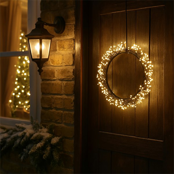 Xmas Haus 35cm Black Wreath 900Warm White Micro led 3m Cable