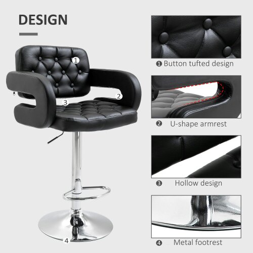 Wyld Haus Hafi Rino Faux Leather Black Adjustable Swivel Bar Stools Set Of 2 With Back And Arm Support