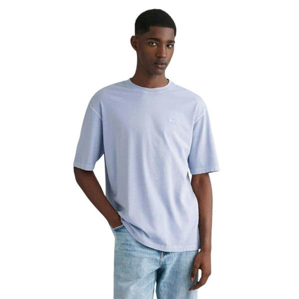 Gant Mens Embroidered Logo Regular Short-Sleeved T-Shirt - Blue - 
