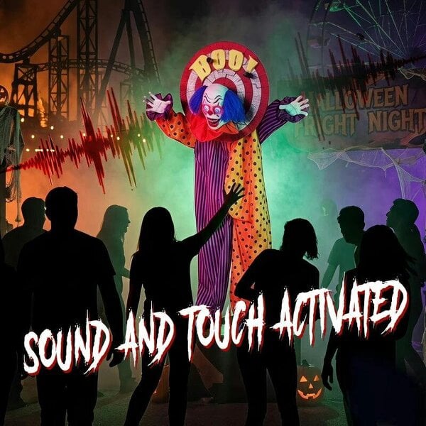 Bobobiy 167 cm Life Size Animated Clown Halloween Decoration, Scary Halloween Animatronics Decor with Sound Touch Activated