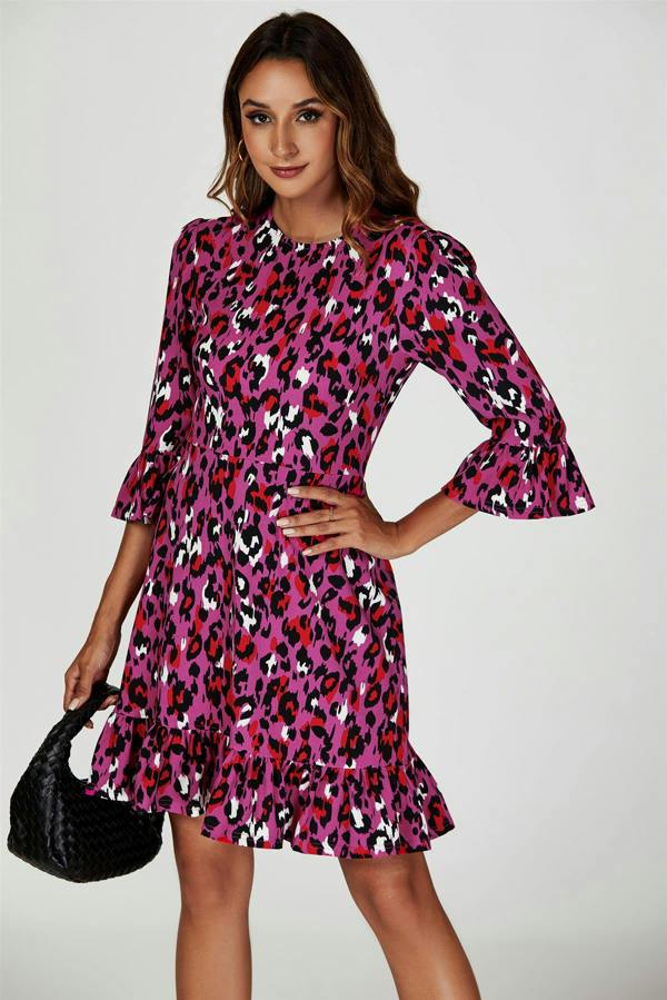 FS Collection Leopard Print Mini Dress In Pink