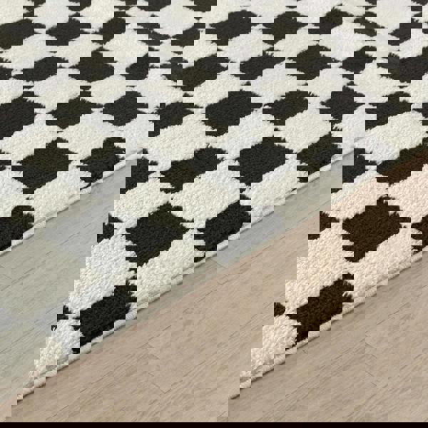 Livabliss Freud-Modern Black Ivory High Pile Checkered Rug