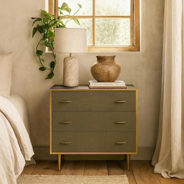 Wyld Haus Verona Grey Shagreen and Gold Chest of Drawers