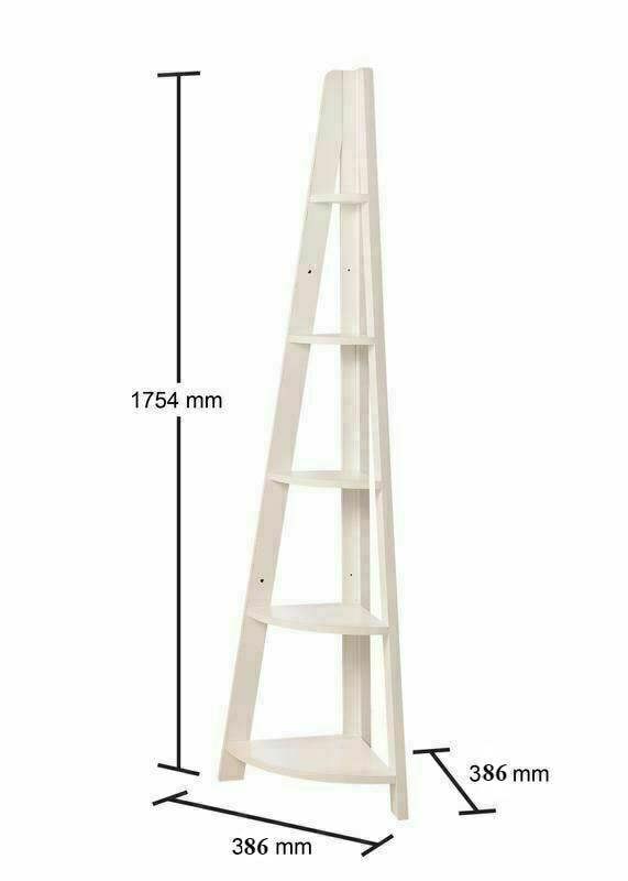Timber Art Design Riva Scandinavian Retro 5 Tier Corner Ladder Bookcase Shelf Unit