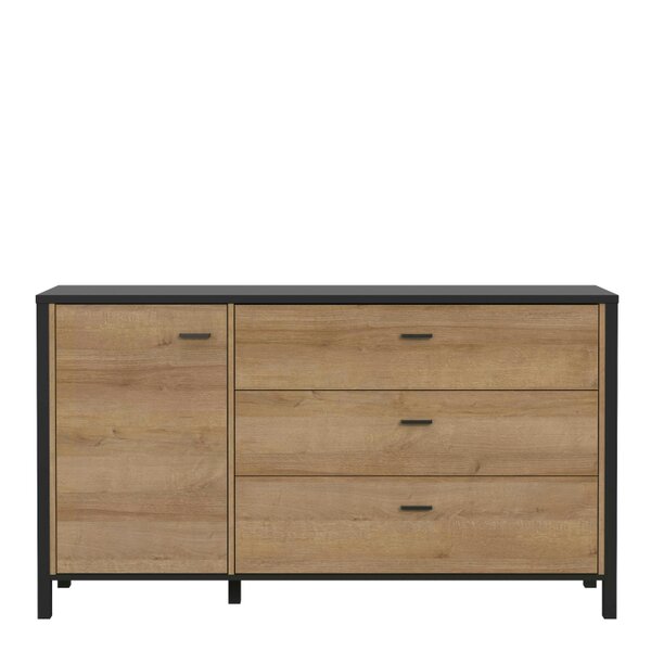 Wyld Haus Egtved Black and Natural Oak Wood Effect 1 Door 3 Drawer Sideboard
