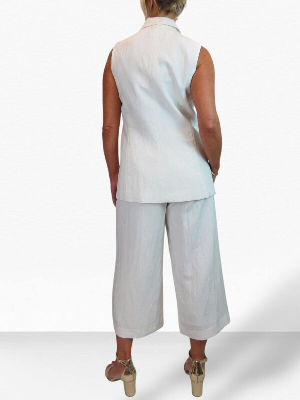 Paulo Due Women's 2 Piece Suit Linen Look Set - Sleeveless Tailored Waistcoat & Cropped Wide Leg Trousers