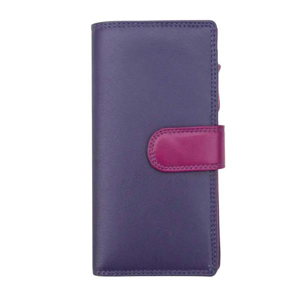 Front view of Purple purse with a pink accent on a white background