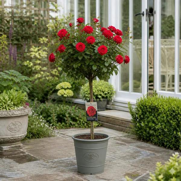 7.5L Standard Rose Tree Red 100-110cm - Classic Flowering Garden Rose Plant