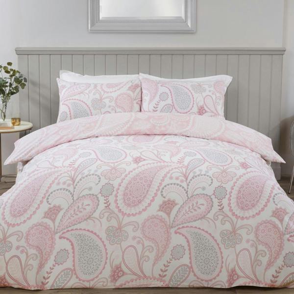 Smart Living Reversible Polycotton Paisley Duvet Cover and Pillowcase Set - Blush Pink
