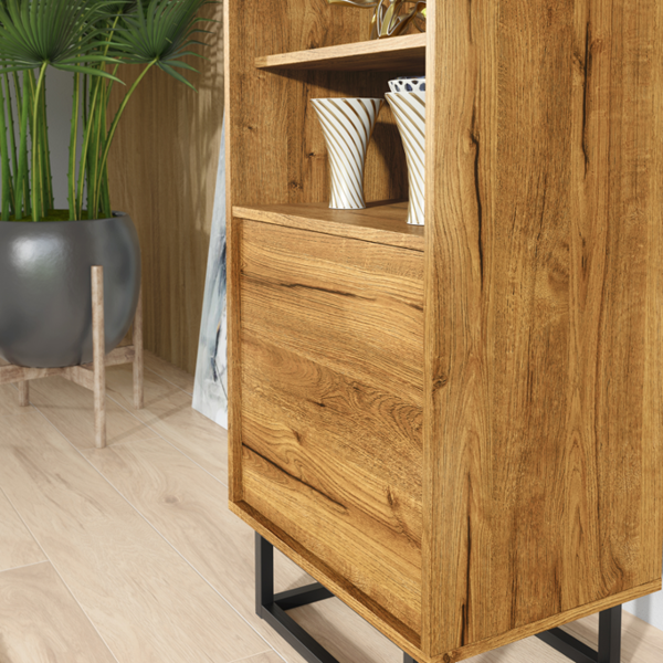 Mex Furniture Vintage 175cm Loft Retro Industrial Display Cabinet Oak Cupboard