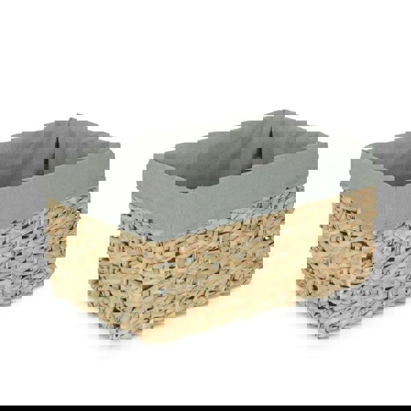 Thatch Grass Woven Storage Basket with Grey Cotton Lining